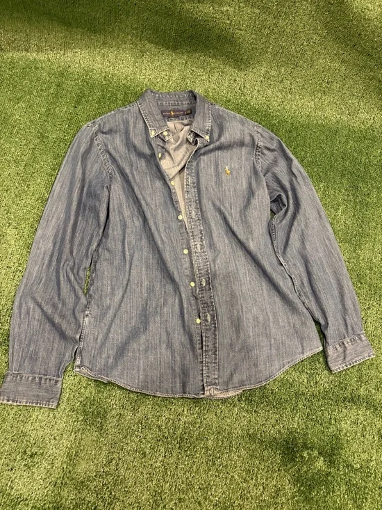 Ralph Lauren Blue Denim Button-Down Shirt - Picture 1 of 4
